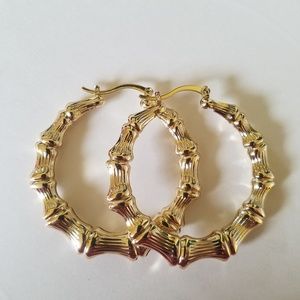 18k Gold Filled Hollow Bamboo Hoop Earrings